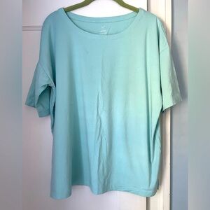J Jill Seaglass Green Luxe Supima Elbow Sleeve Tee Large